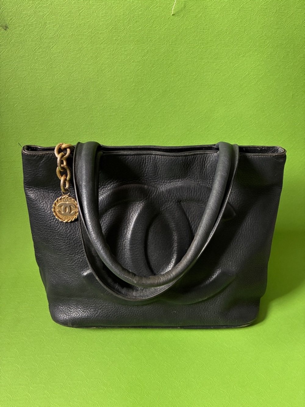 Classic Black Chanel Leather Tote with Gold Charm
